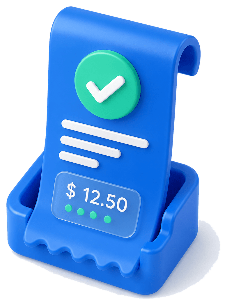 Blue receipt showing a transparent quoted payment amount