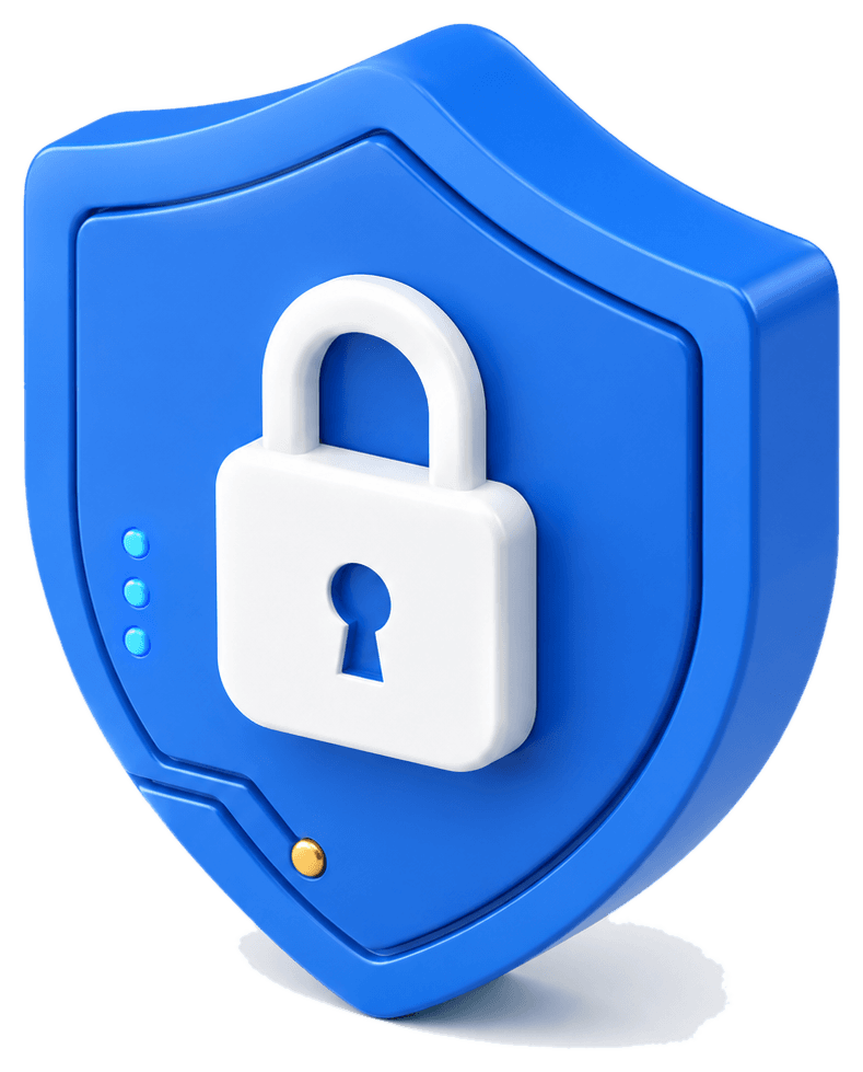 Blue shield and lock representing scoped signing and self custody