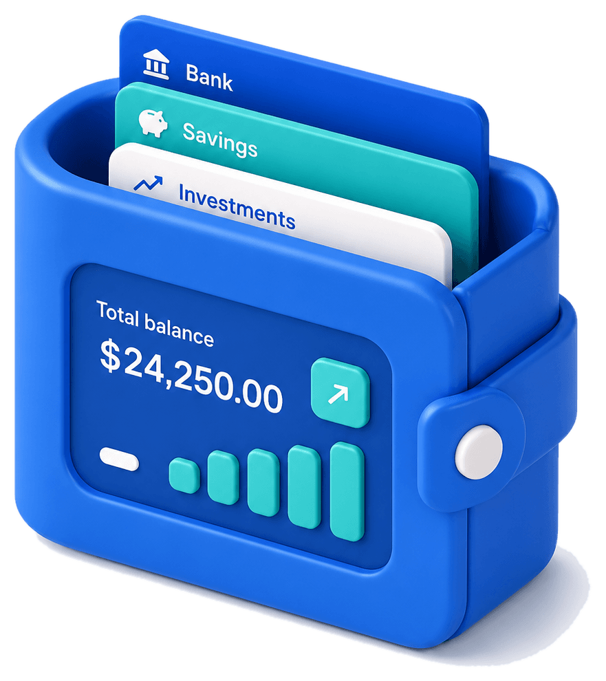 Blue wallet showing one readable balance across payment rails